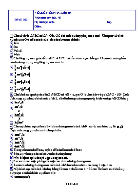 Đề kiểm tra 15 phút môn Giải tích - Đề số 502